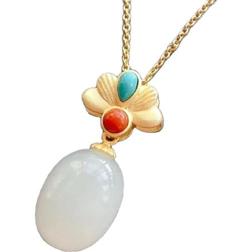 KJJEAXCMY fine jewelry natural white jade 925 sterling silver new women pendant necklace support test popular exquisite