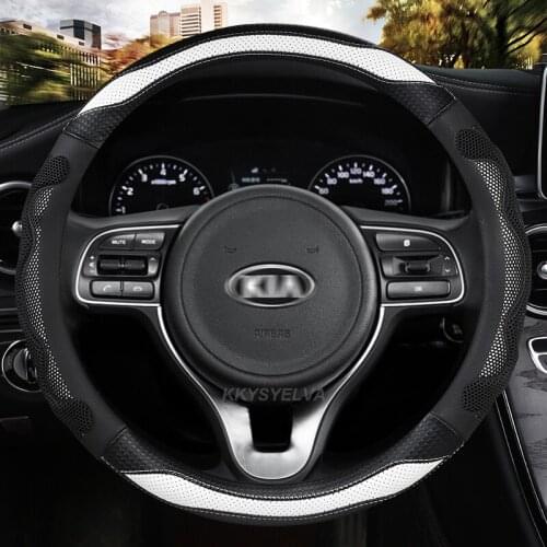 Microfiber Leather Sport Car Steering Wheel Cover for Kia Rio 2 3 4 K2 K3 K4 K5 K3S KX1 KX3 KX5 KX7 Rio Soul Auto Accessories
