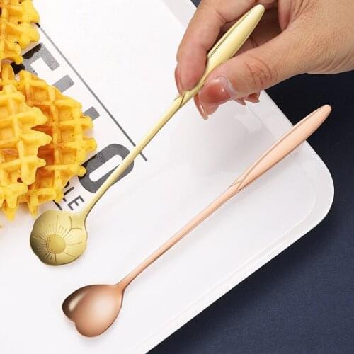 Korean creative Stainless steel tableware cherry spoon mixing spoon long handle ice spoon cute bar coffee dessert spoon home