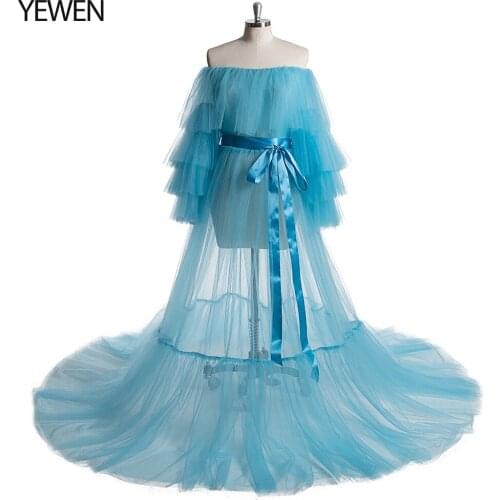 Soft Tulle Maternity Dresses for Photo Shoot Pregnant Women Pregnancy Dress Photography Props Sexy Off The Shoulder Maxi Gown