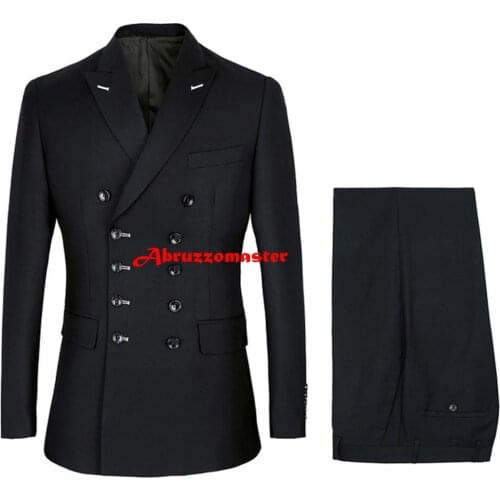 New Design Double Breasted Man Suit Bespoke Suit Black Dinner Suit Peaked Lapel Wedding Suit (Jacket +pants)