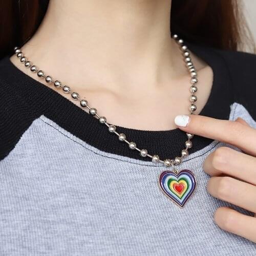 Best Friends Honey Love Couple Pendant Necklace Rainbow Heart-shaped Long Pendant Necklace Good Friendship Zircon Jewelry Gift