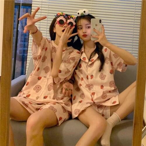 Korean-style Sweet Pajamas Female Summer Cute Best Friend Casual Short Sleeve Shorts Clothing), Two Piece Set May Be Outer Wear