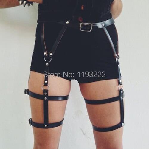Handmade Real Leather Thigh Harness Sock Garter Belt Waist Belt Bondage Cage Strap