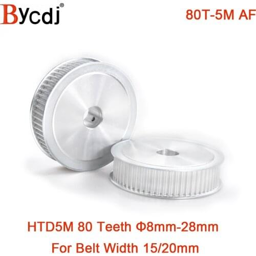 80Teeth HTD5M Synchronous Timing Pulley Bore10/12/14/15/19/20/22/24/25/28mm Width=15/20 80TAFKeyway can be added diameter4/5/6/8