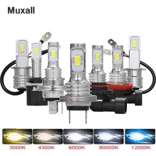 2Pcs LED Mini Car Headlight H7 H4 H11 H3 H1 CSP Car Fog Lights 12V 24V 6000K White Driving Running Bulbs for Auto Automotive
