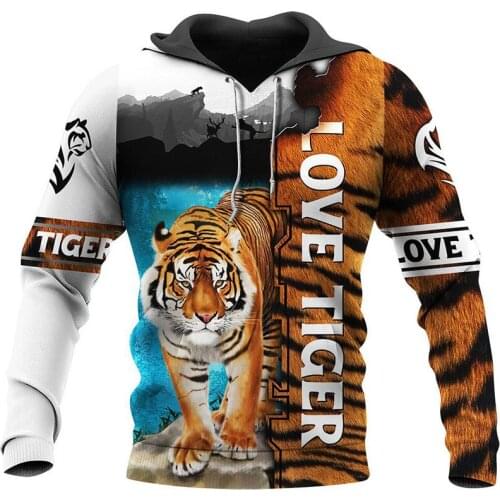 Fashion Harajuku autumn/winter zipper hoodie Love Tiger 3D full print hoodie men and women street casual sweatshirt