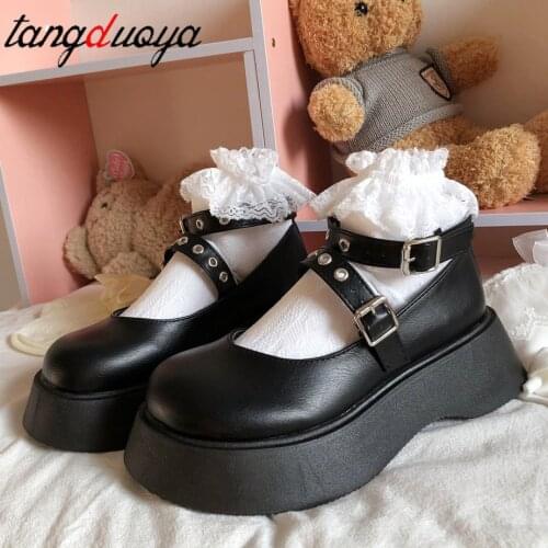 Cute Student Black Pumps Shoes College Girl LOLITA Shoes JK Uniform Shoes PU Leather Gothic Mary Jane Shoes Women Platform Shoes