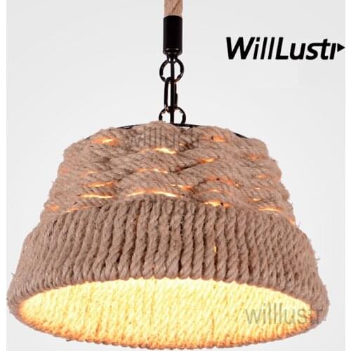Willlustr American country style suspension light loft Edison Bulb natural material hanging lighting hemp rope pendant lamp