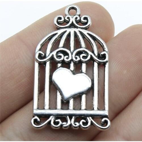 WYSIWYG 10pcs 20x33mm 2 Colors Antique Bronze Plated Bird Cage Pendant Heart Birdcage Pendant Bird Cage Charm