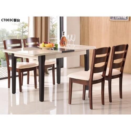 XMCT003C Tempered glass surface solid wood feet with folding function wooden dining table modern dining room furniture