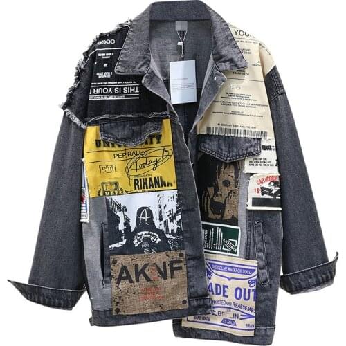 Autumn Fashion Splice Denim Jacket Women Asymmetry Patch Denim Jeans Coats Ladies Casual Loose Jackets Woman New Wild Denim Coat