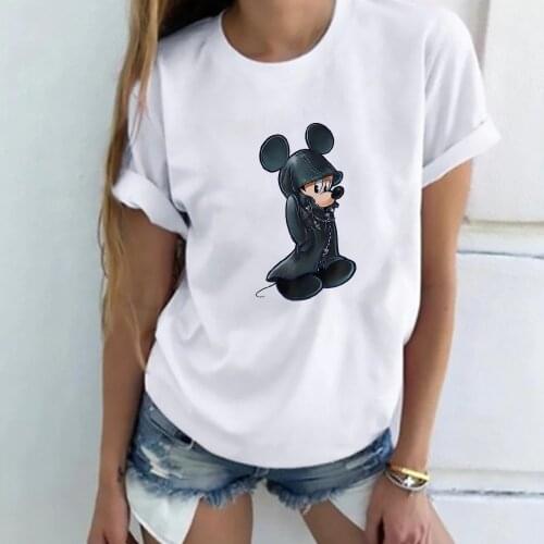 Women T Shirt Funny Disney Kingdom Hearts King Mickey Black Coat Printed Tshirt Summer Tops Girls Harajuku Casual Tee Shirt
