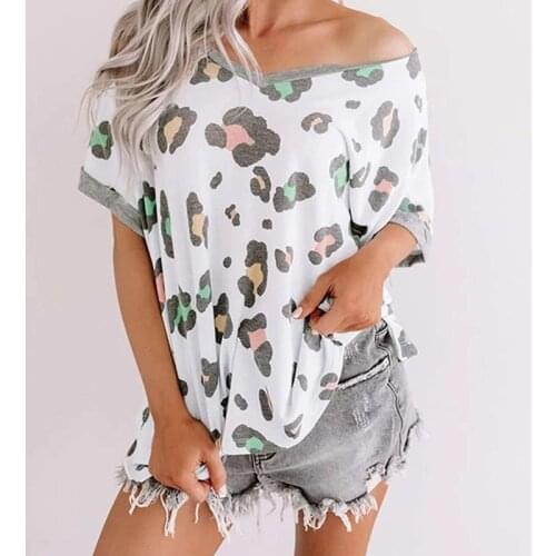 New Popular European and American Womens Summer Loose V-neck Short Sleeve Printed T-shirt Om9336 Womens T-shirt