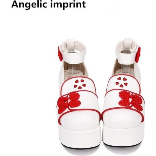 Angelic imprint chinese style woman mori girl lolita cosplay shoes lady high heels wedges pumps women princess dress shoes 33-47