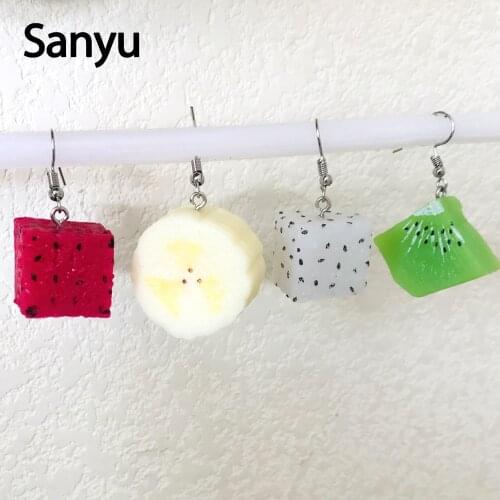 Creative Handmade Funny Fruit Drop Earrings Banana Pitaya Kiwi DIY Dangle Earrings for Women Girl Fashion Fruit Fun Earrings