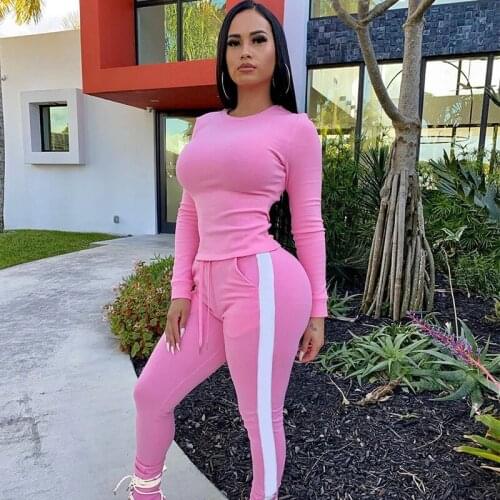 Women Autumn Sexy Sport Tight Two Piece Set Long Sleeve Elastic Top + High Waist Pants Set Female Fitness Tracksuit Sportswear