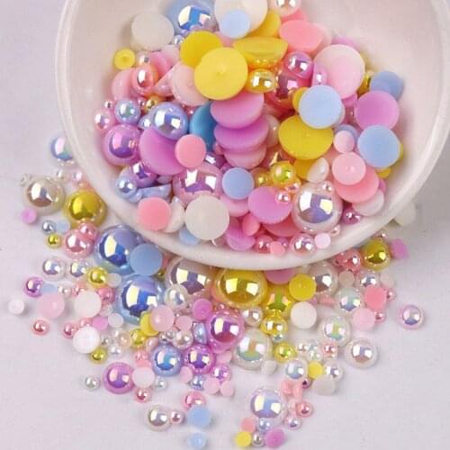 200pcs ABS Imitation Pearls Half Round Flatback Resin Pearl Glue On Rhinestones Beads Nail Art Crafts Diy Phone Case Decoration