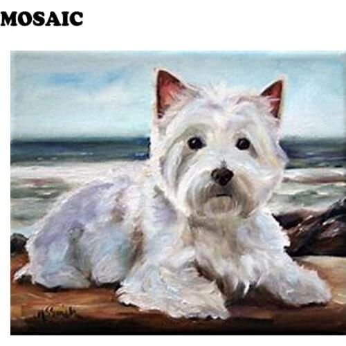 40x50cm DIY Diamond Painting Cross Stitch Square Diamond Embroidery westie dog 5D Full Drill Mosaic Home Decor pet Animal paint