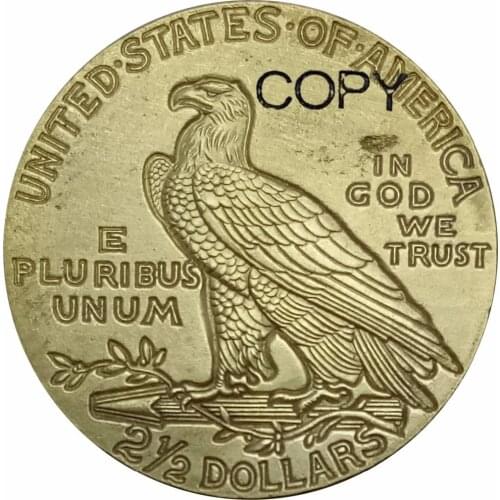 United States Indian Head Quarter Eagle 2 1/2 Dollars Gold Two and half Dollars 1929 Brass Copy Coins