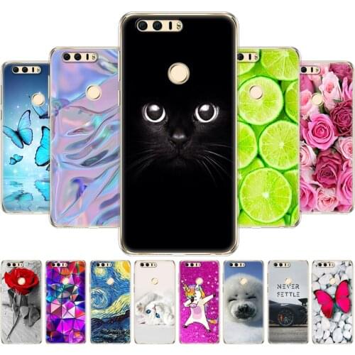 Cover phone case for huawei honor 8 soft tpu silicone back cover 360 full protective printing clear coque Cat flower