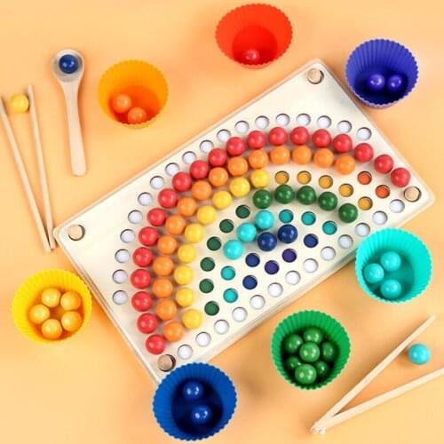 Childrens Wooden Clip Beads Puzzle Toys Montessori Early Educational Hands Brain Chopstick Training Color Match Kids Gift