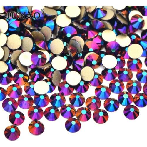 JUNAO SS16 SS20 Colorful Purple AB Glass Nail Rhinestones Non Hotfix Crystals Strass Flat Back Stones For DIY Dress Shoes Crafts