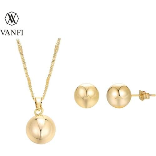 Kfvanfi simple style pendant necklace stud earrings set 14 gold color jewelry set for women