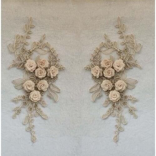 3D flower Laces collar High quality Lace fabric Embroidery Craft materials Application Dress needlework Accessory A pair of sale