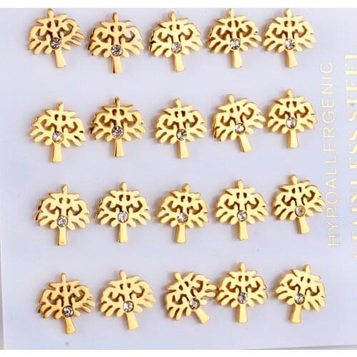 LUXUKISSKIDS 10Pairs/lot 316L Stainless Steel Stud Earrings Set Tree Shape Women Gold Christmas Earrings Fashion Jewelry