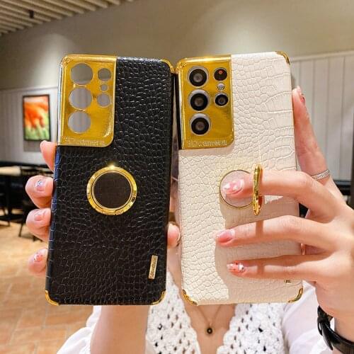 Luxury 6D Plating Crocodile Magnet Ring Holder Case for Samsung S21 Ultra S20FE Note 20 A22 32 52 72 82 42 12 21S 02 51 71 50 70