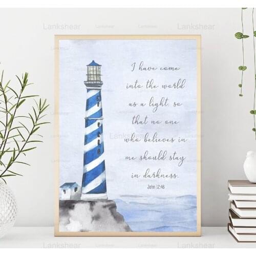 Lighthouse Print Bible Verse Inspirational Quote Canvas Painting Beach Nautical Decor Christian Wall Art Poster Decoration