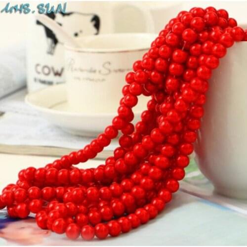 MHS.SUN Loose 3mm-16mm Cherry Red Fake Pearl DIY Hand Craft Round Spacer Beads Glass Imitation Pearl For Jewelry Making