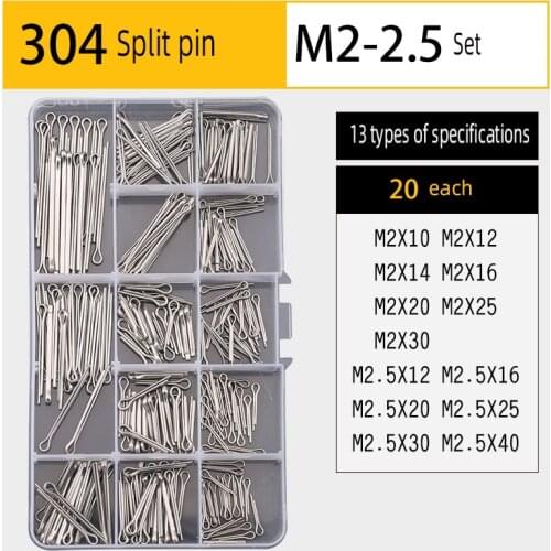Pin key set DIY boxed 304 stainless steel cylindrical pin elastic pin split pin multi-specification combination set