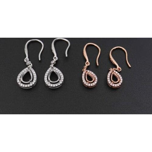 Multiple Size Pear Bezel Rose Gold Plated Solid 925 Sterling Silver Halo Pave Hook Earrings DIY Gemstone Jewelry Supplies1706039