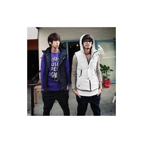 2020 New autumn winter men solid color warm down cotton vest male outwear coat jacket waistcoat vestidos with hat S-XXL