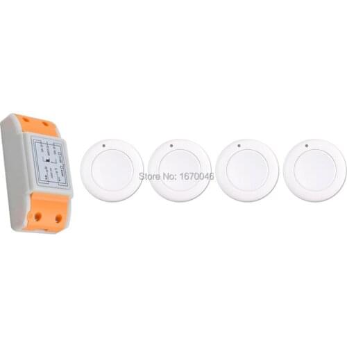 New AC 220 V 1CH Wireless Remote Control Switch System Receiver & 4*White wall Panel Sticky Remote