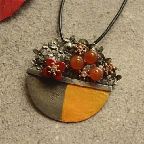 Retro Ethnic Style Flower Sweater Chain Necklace for Woman Hand-Made Circle Round Necklaces Fashion Jewelry