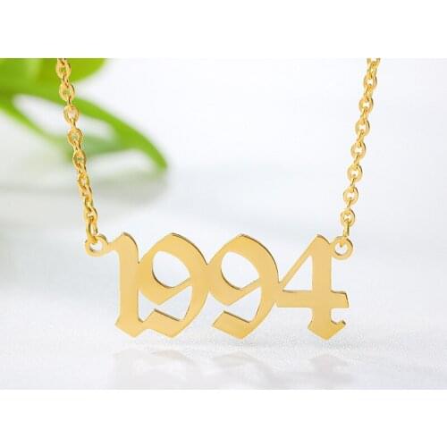 1985-2020 birthday date necklace ladies boho jewelry stainless steel commemorative letter year necklace