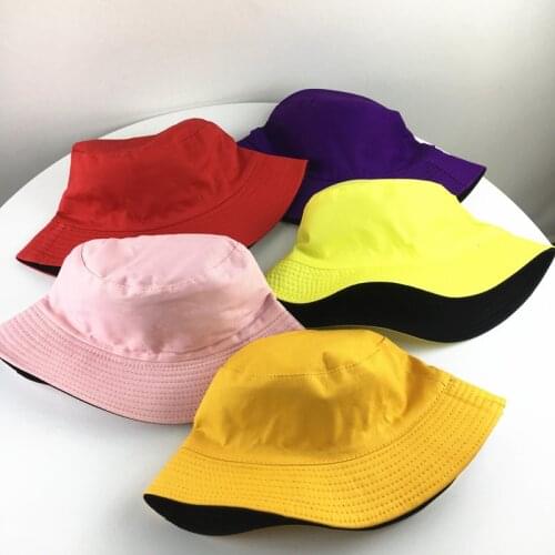 Cotton Double sided Solid Color Bucket Hat Fisherman Hat outdoor travel hat Sun Cap Hats for Men and Women 182