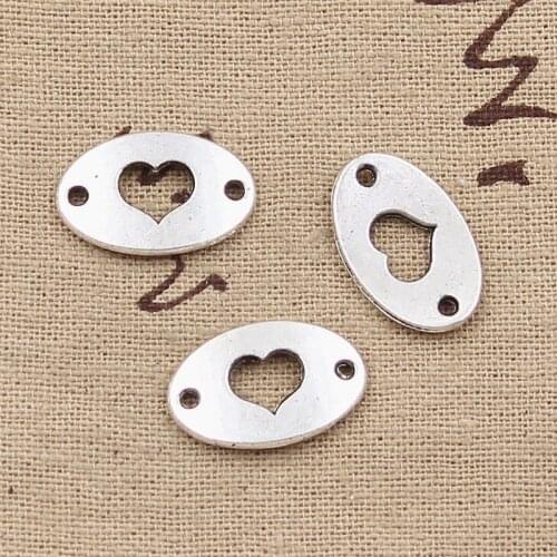 12pcs Charms Heart Connector 13x20mm Antique Making Pendant fit,Vintage Tibetan Bronze Silver color,DIY Handmade Jewelry
