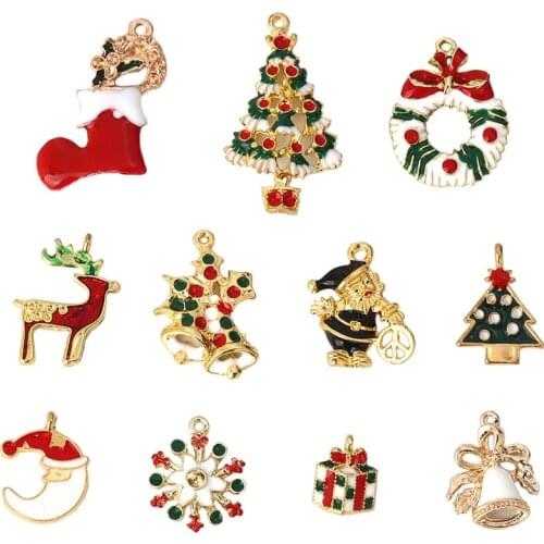 DoreenBeads Zinc Based Alloy Pendants Christmas Tree Gold Mixed Santa Claus Enamel DIY 37mm x21- 14 x11mm, 1 Set ( 11 PCs/Set)
