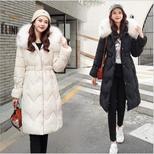 Casual 2019 Women Winter Jacket Hooded With Fur Collar Female Long Coat Padded Outwear Ladies Slim Parka Plus Size 3XL Z100