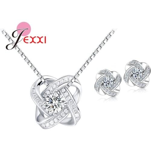 Fashion Women Jewelry Set Cubic Zircon 925 Sterling Silver Endless Love Earrings Necklace for Engagement Wedding Accessories