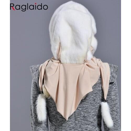 Mink Fur Hood Hats for Women Winter Warm Luxury Full Pelt Mink Fur Scarf Hat Stylish Fashionable Genuine Female Outdoor Snow Hat