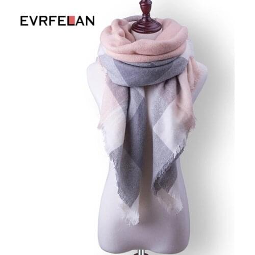 Evrfelan Casual Women Winter Scarf Triangle Scarf Scarves for Ladies Warm Knit Shawl Wrap Plaid Female Bufanda