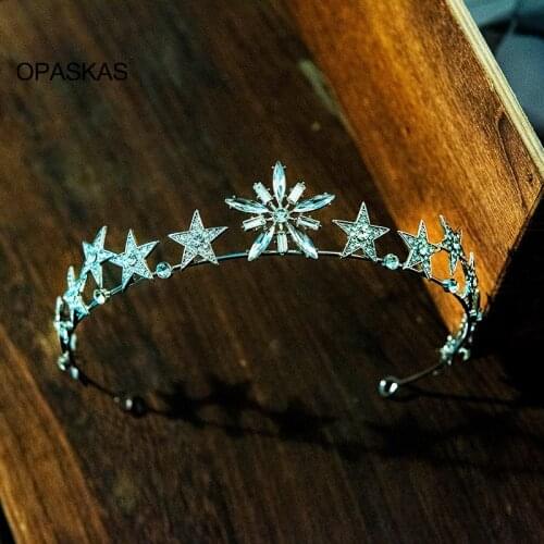 Snowflake Tiara Princess Hair Hoop with Glittery Stars Decor Rhinestones bride Wedding Headdress Hair Accessories for Women