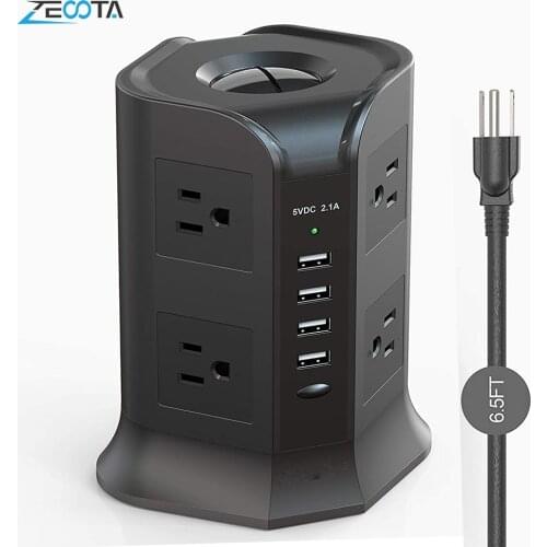 Smart Tower Power Strip Vertical Surge Protector Outlet 8 way AC Socket US Electrical Plug Adapter 6.5ft/2m Extension Cord Home