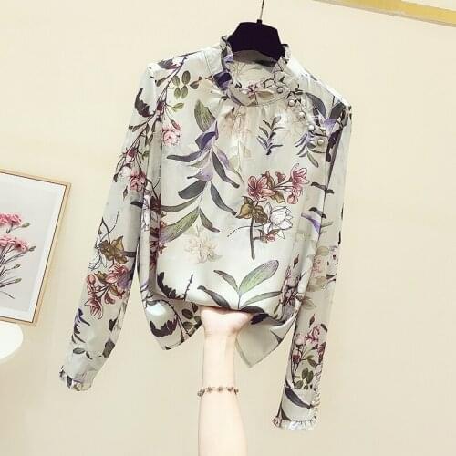 Ruffles Chiffon Floral Women Blouse Summer New Design Sweet Style Elegant Office Lady Pulls Outwear Tops