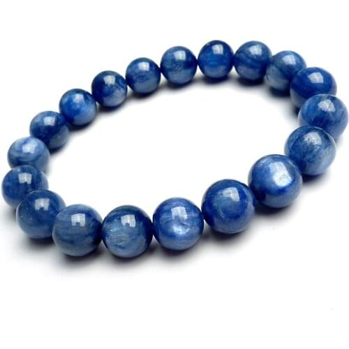 10mm AAA Genuine Natural Blue Kyanite Cat Eye Crystal Round Beads Jewelry Women Stretch Bracelet
